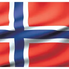 Flaga Norwegii: czerwona z białym i niebieskim krzyżem.