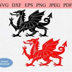 Dwa smoki, czarny i czerwony, symbole Walii, gotowe do pobrania w formatach SVG, DXF, EPS, PNG, JPEG, PDF.