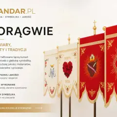 Eleganckie chorągwie religijne, symbol wiary i tradycji, haftowane z dbałością o detale, idealne na uroczystości.