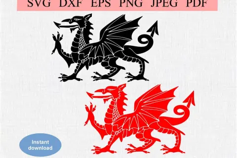 Dwa smoki, czarny i czerwony, symbole Walii, gotowe do pobrania w formatach SVG, DXF, EPS, PNG, JPEG, PDF.