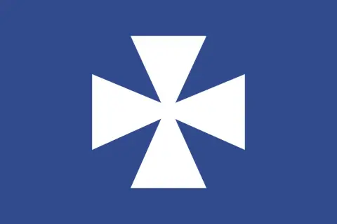 Flaga Wrocławia: biały krzyż na niebieskim tle.