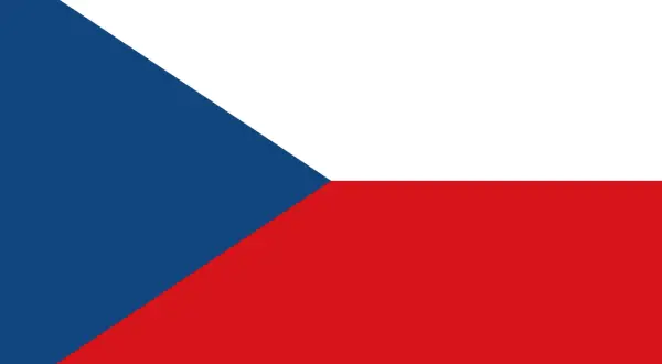 Flaga Czech: biały, czerwony i niebieski pas, z niebieskim trójkątem po lewej stronie.
