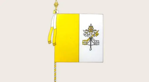 Flaga Watykanu: biało-żółta, z kluczami św. Piotra i tiarą papieską. Symbolizuje władzę duchową i świecką.