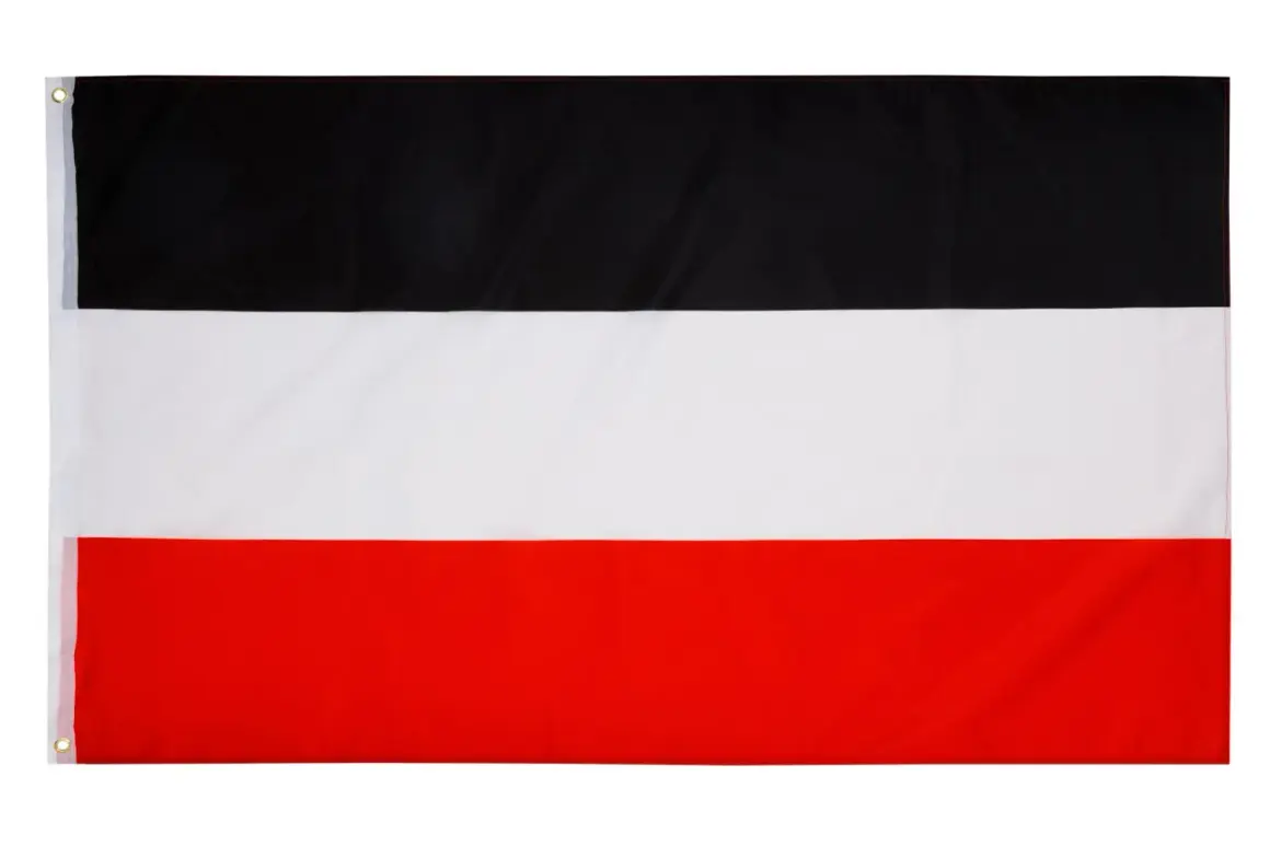 Flaga Niemiec z lat 1871-1918: poziome pasy czarny, biały, czerwony.