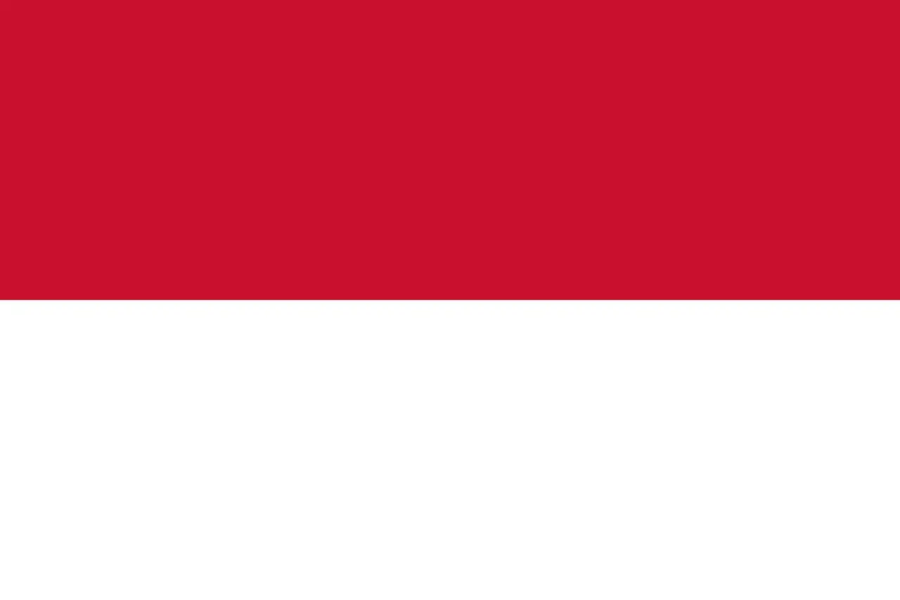 Flaga Monako i Indonezji: dwie poziome wstęgi, czerwona na górze, biała na dole.
