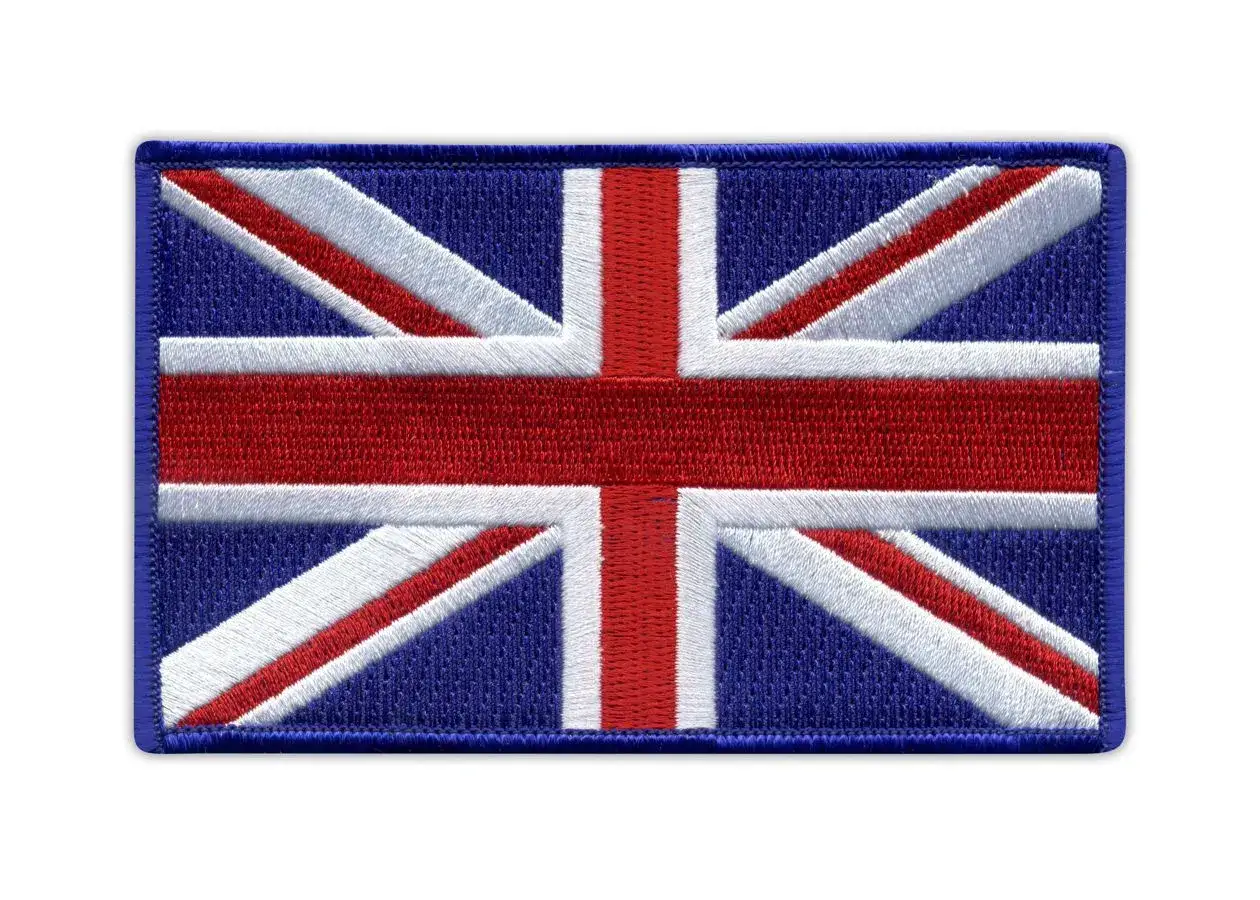 Naszywka z flagą Wielkiej Brytanii, symbol dumy i historii.