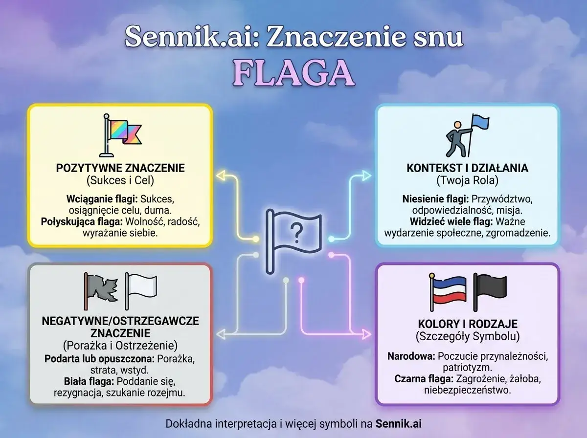 Schemat interpretacji snów o fladze. Biało czarna flaga symbolizuje zagrożenie, żałobę lub niebezpieczeństwo.