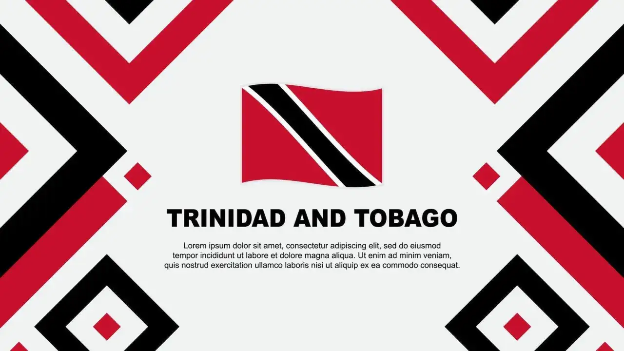 Flaga Trynidad i Tobago na tle geometrycznych wzorów.