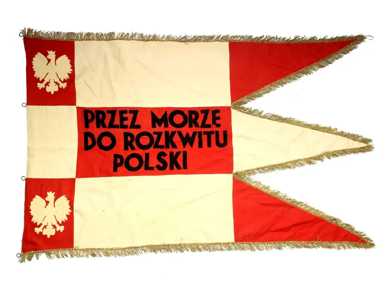 Proporzec z białym orłem i napisem