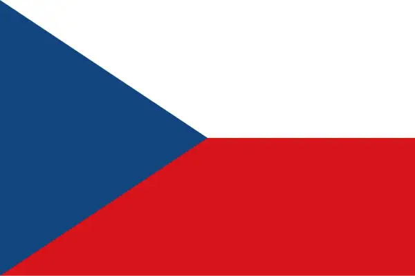 Flaga Czech: biały, czerwony i niebieski pas, z niebieskim trójkątem po lewej stronie.