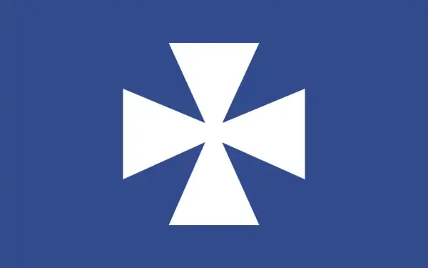 Flaga Wrocławia: biały krzyż na niebieskim tle.